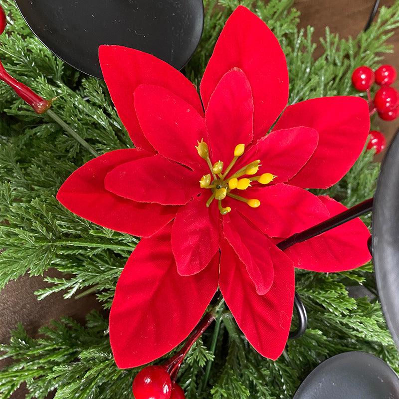 Simulation pine needle candlestick Christmas candle decorations holiday atmosphere scene decoration props ornaments